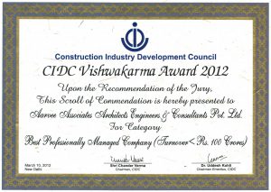 CIDC Vishwakarma Award 2012 for Best Professionally Managed Company