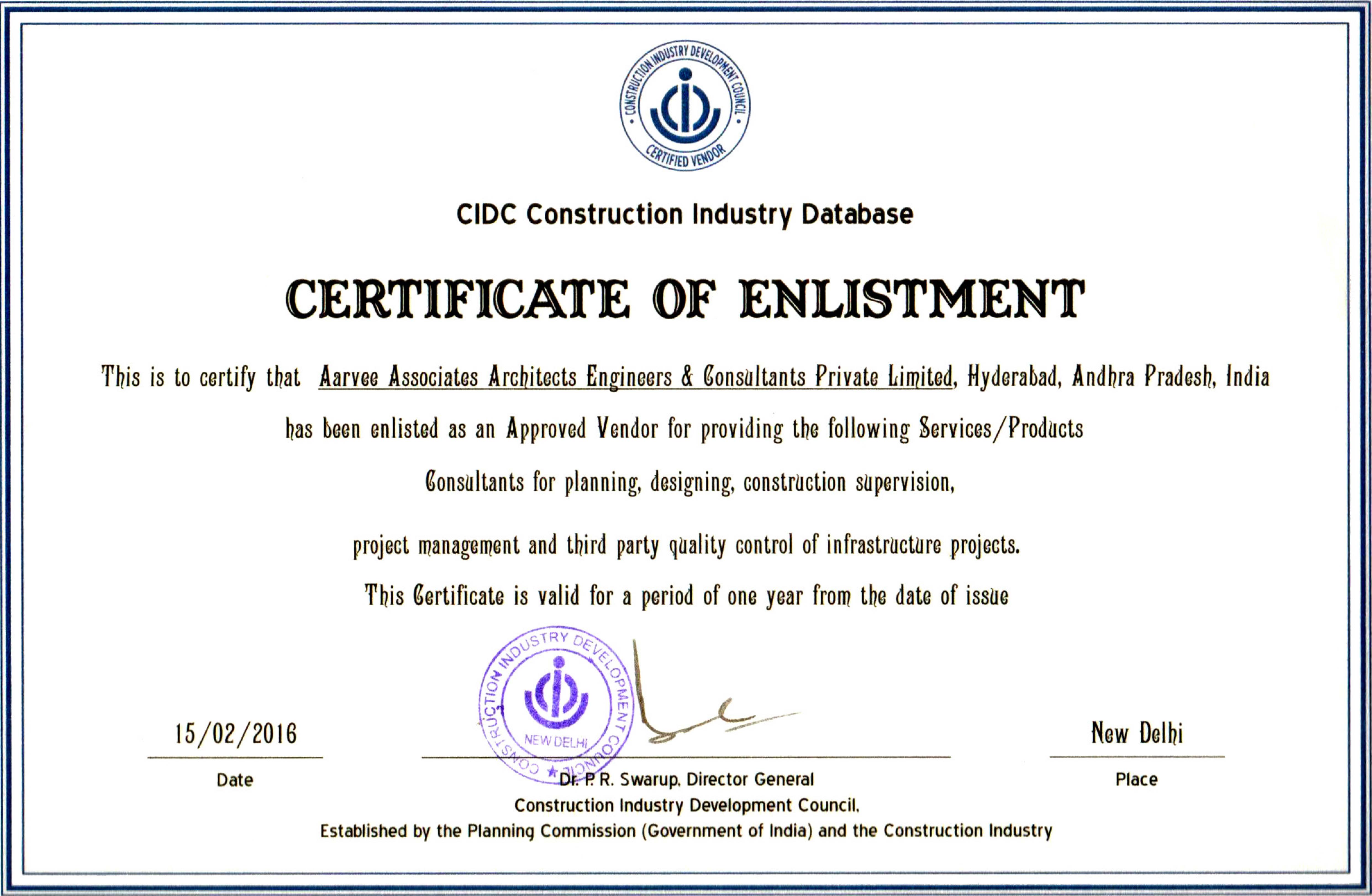 CIDC Certificate of Enlistment